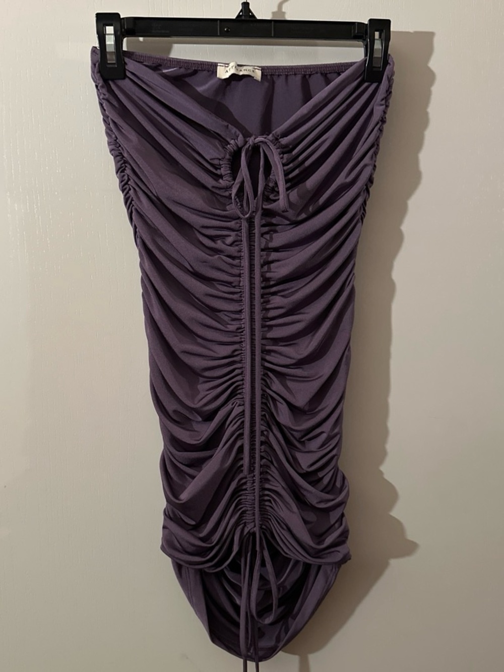 Strapless Ruched Midi Dress in Deep Purple